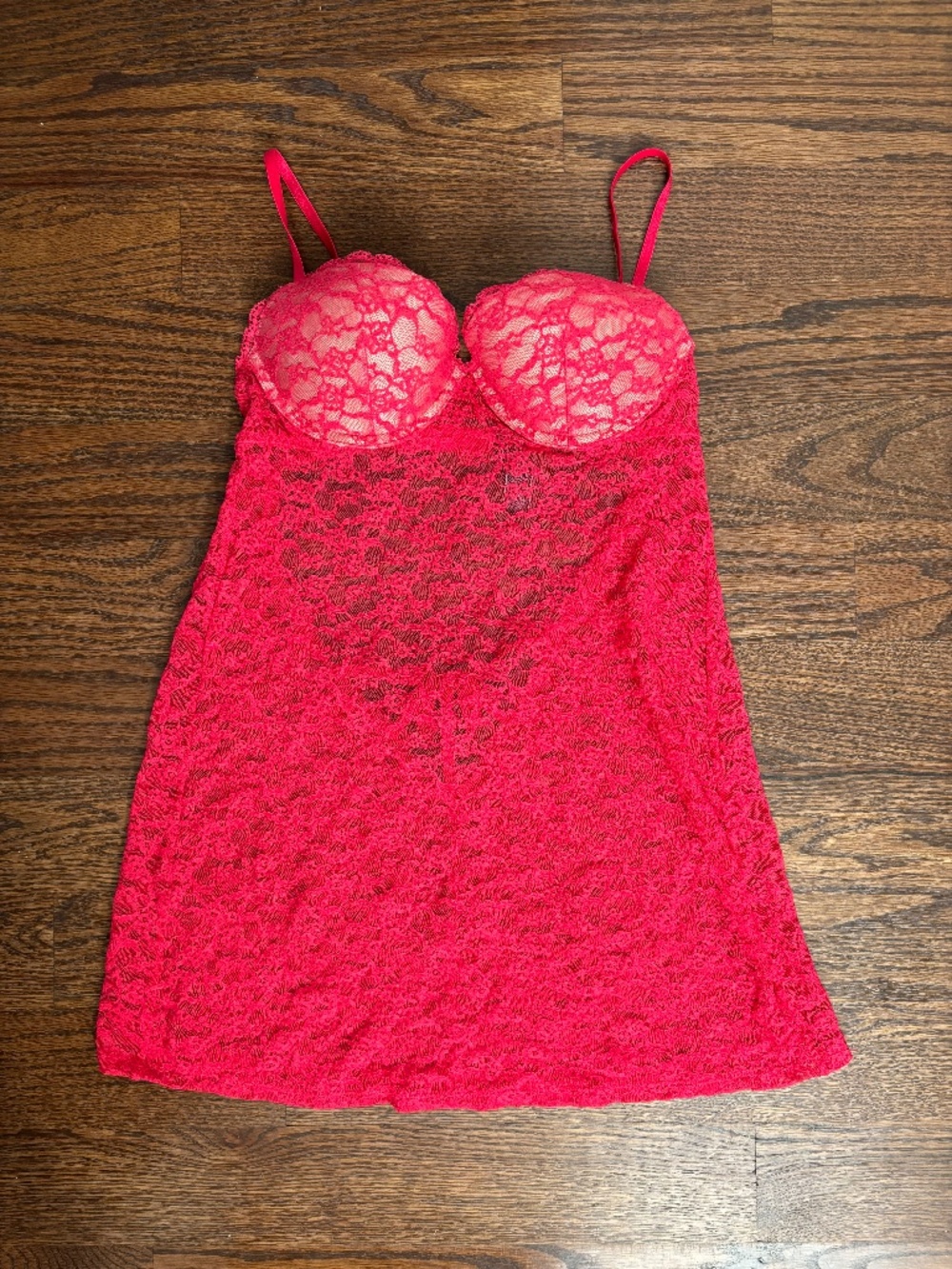Victoria’s Secret 36B Red Lace Babydoll Lingerie Push Up Underwire Open Back